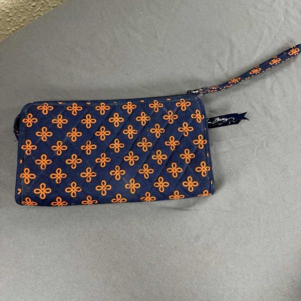 Vera Bradley Front Zip Wristlet Clutch Handbag Orange Blue Mini Concerto‎ EUC